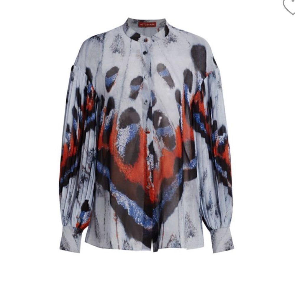 ALTUZARRA Patsy Printed Pleated-Sleeve Top